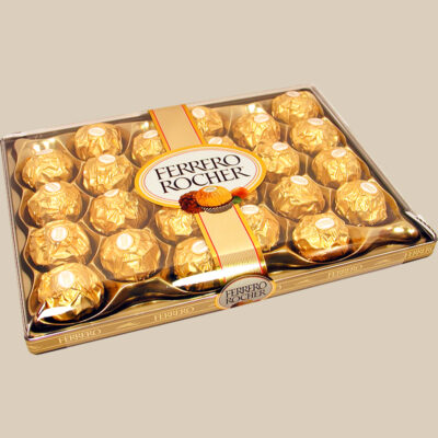 An exquisite box of 24 Ferrero Rocher chocolates, a perfect symphony of crunchy hazelnuts and silky chocolate.