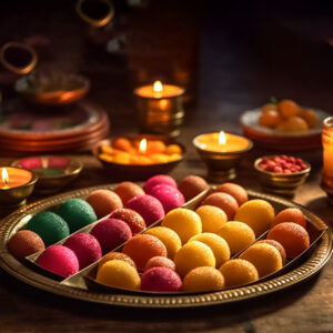 500g box of Assorted Ladoos, a delightful mix of traditional Indian sweets with various flavors and textures.