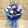 white carnations blue orchid bunch