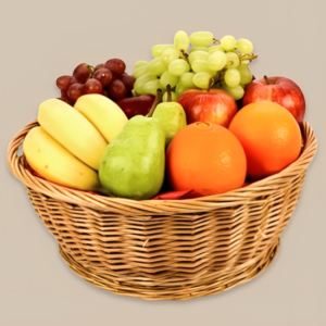 A vibrant 2kg Fresh Fruits Basket, a colorful assortment of seasonal fruits for a healthy and refreshing experience.