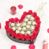 our enchanting ensemble featuring 20 red roses and 16 indulgent Ferrero Rocher chocolates elegantly presented in a heart-shaped box.